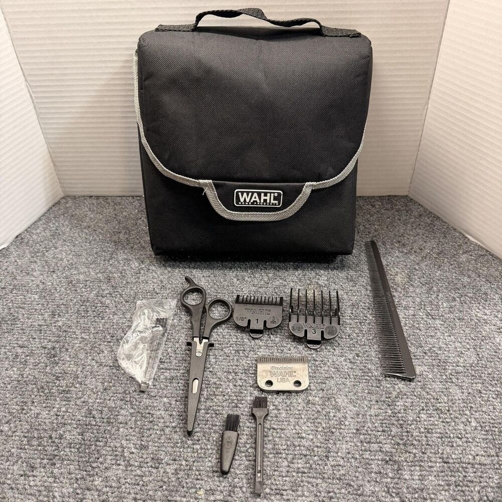 Wahl Hair Clipper Accessory Kit Guards Scissors Comb Case Adult Grooming Black
